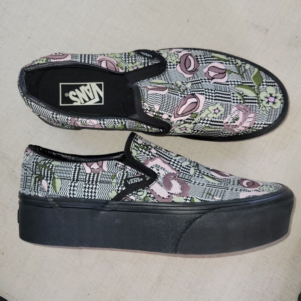 Nwob Vans Mens 8.5 Rose Patchwork Classic Chunky Slip-on Platform Tapestry Skate